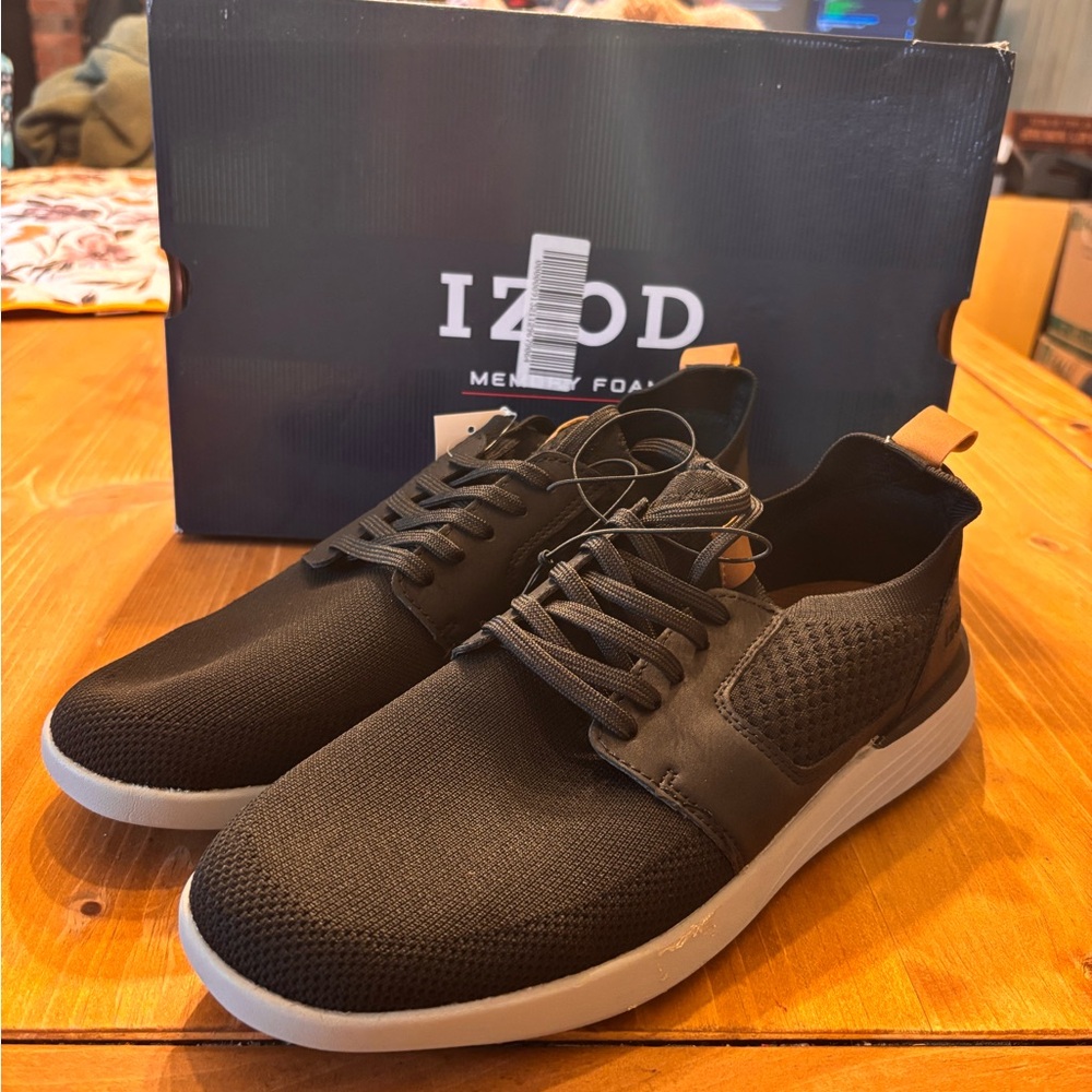 IZOD mens Bannister memory Foam lace up sneaker shoes black 10